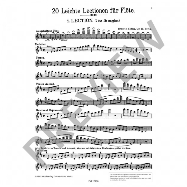 Etüden für Flöte 20 leichte und melodische Lektionen op.93 Heft 1