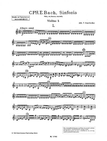Sinfonia Wq174 für Streichorchester (Flöten und Hörner ad lib)