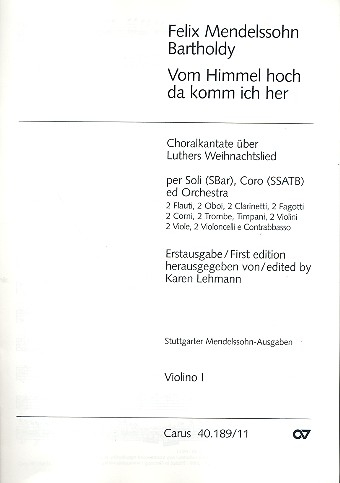 Vom Himmel hoch für Soli (S Bar), gem Chor (SSATB) und Orchester