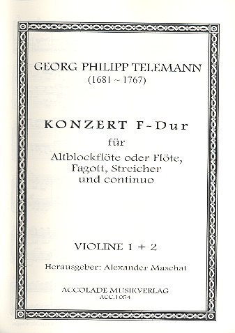 Konzert F-Dur für Altblockflöte (Fl), Fagott, Streicher und Bc