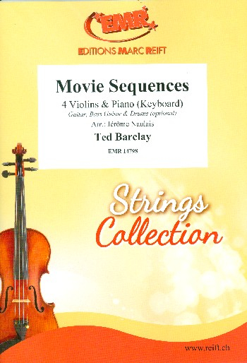 Movie Sequences for 4 violins and piano (keyboard) (rhythm group ad lib)