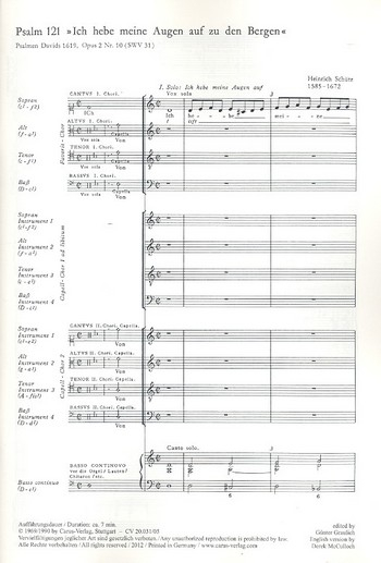 Ich hebe meine Augen auf zu den Bergen SWV31 für Doppelchor, Kontrabaß