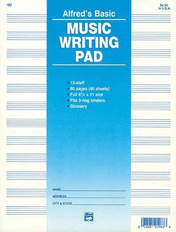 Music Writing Pad 40 Sheets 12-staff for 3-ring binders