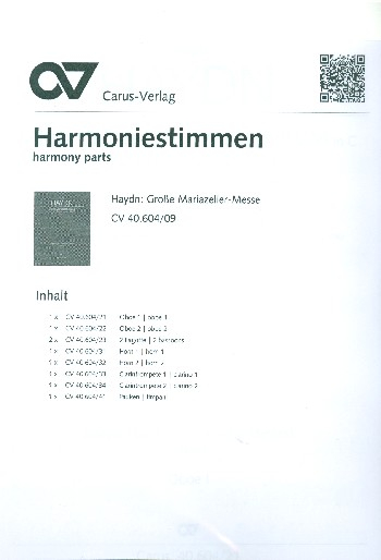 Große Mariazeller Messe C-Dur Hob.XXII:5 für Soli, gem Chor und Orchester