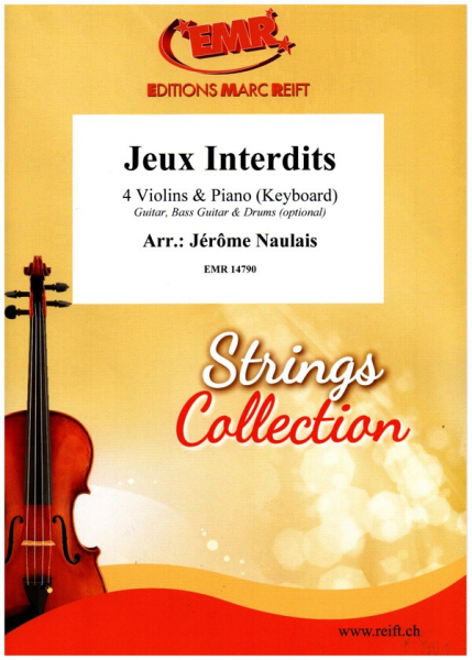 Jeux Interdits for 4 violins and piano (keyboard) (rhythm group ad lib)