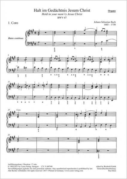 Halt im Gedächtnis Jesum Christ Kantate Nr.67 BWV67