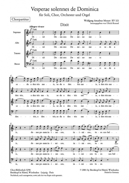 Vesperae de Dominica KV321 für Soli, Chor und Orchester