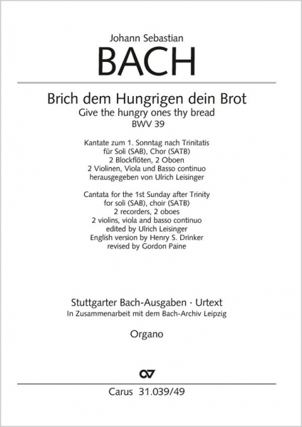 Brich dem Hungrigen dein Brot Kantate Nr.39 BWV39