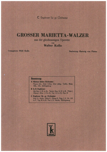 Großer Marietta-Walzer: für Salonorchester
