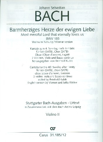 Barmherziges Herze der ewigen Liebe (Weimarer Fassung) Kantate Nr.185 BWV185