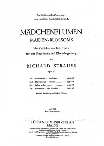 Mohnblumen op. 22,2 für hohe Singstimme und Klavier (dt/en)