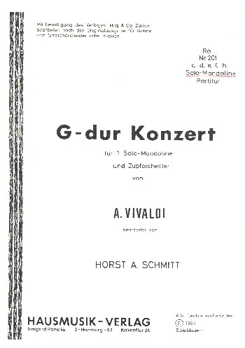 Konzert G-Dur für Mandoline und Zupforchester
