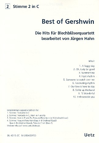 Best of Gershwin für 4 Blechbläser (Ensemble) 2. Stimme in C (Trompete)